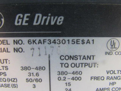 GE General Electric 6KAF343015E$A1 AF-300E$ AC Drive 20/25 HP. 380-480 V 3 PH