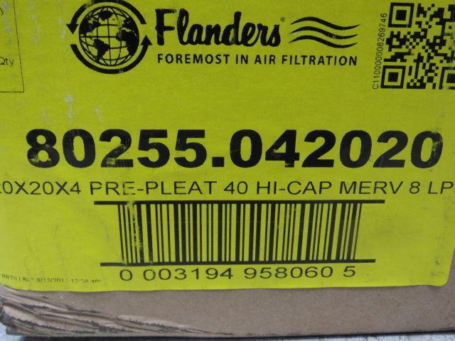 Flanders 80255.042020 20"x20"x4" MERV 8 LPC Hi Cap Pre-Pleat Air Filter Lot/12