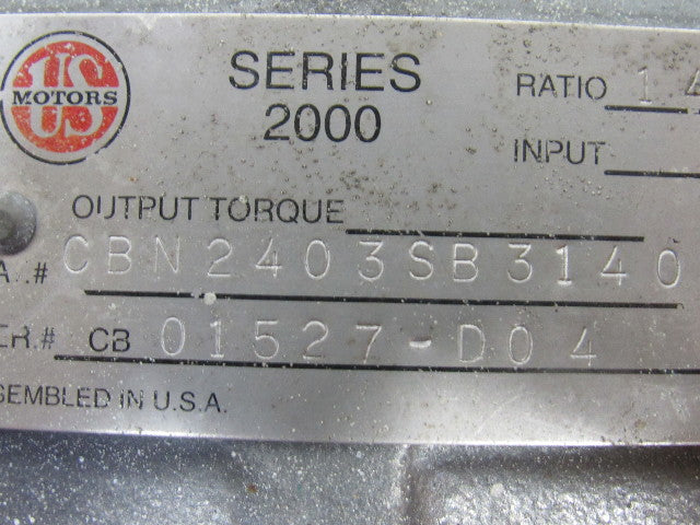US Motors CBN2403SB3140 2Hp Inline  Gear Reducer  140: 1 Ratio 230/460V 3PH