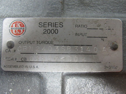 US Motors CBN2403SB3140 2Hp Inline  Gear Reducer  140: 1 Ratio 230/460V 3PH