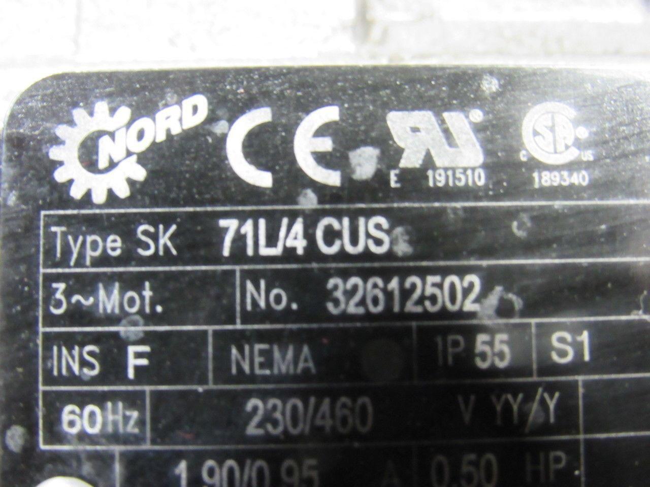 Nord Type SK 40:1 0.50Hp 1720RPM 230/460V 391RPM/70In-lb Output Gear Reducer