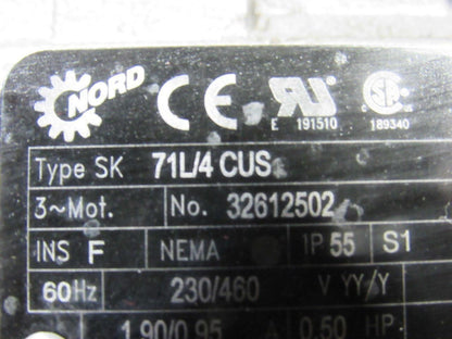Nord Type SK 40:1 0.50Hp 1720RPM 230/460V 391RPM/70In-lb Output Gear Reducer