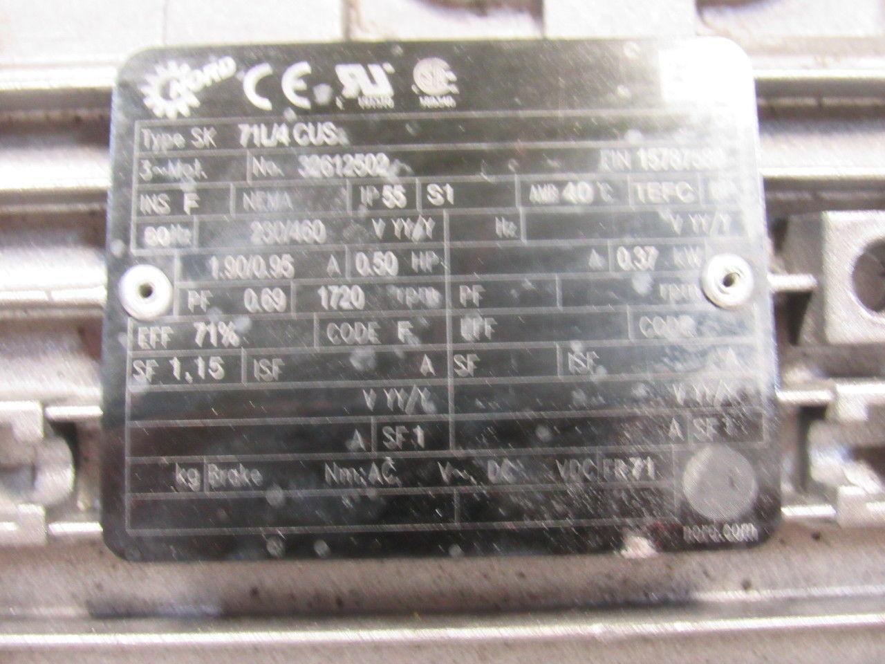 Nord Type SK 40:1 0.50Hp 1720RPM 230/460V 391RPM/70In-lb Output Gear Reducer