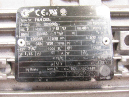 Nord Type SK 40:1 0.50Hp 1720RPM 230/460V 391RPM/70In-lb Output Gear Reducer