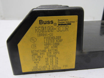 Buss R60100-3COR 3 Pole Class R Fuse Holder Block 600V 100A