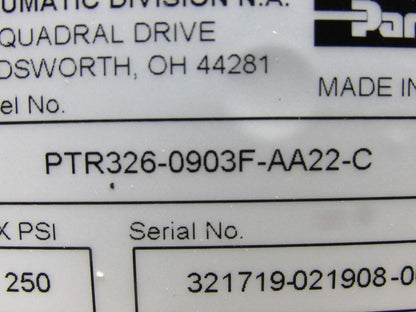 Parker PTR326-0903F-AA22-C 90° Pneumatic Rotary Actuator 250PSI 2-1/4" Bore