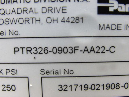 Parker PTR326-0903F-AA22-C 90° Pneumatic Rotary Actuator 250PSI 2-1/4" Bore