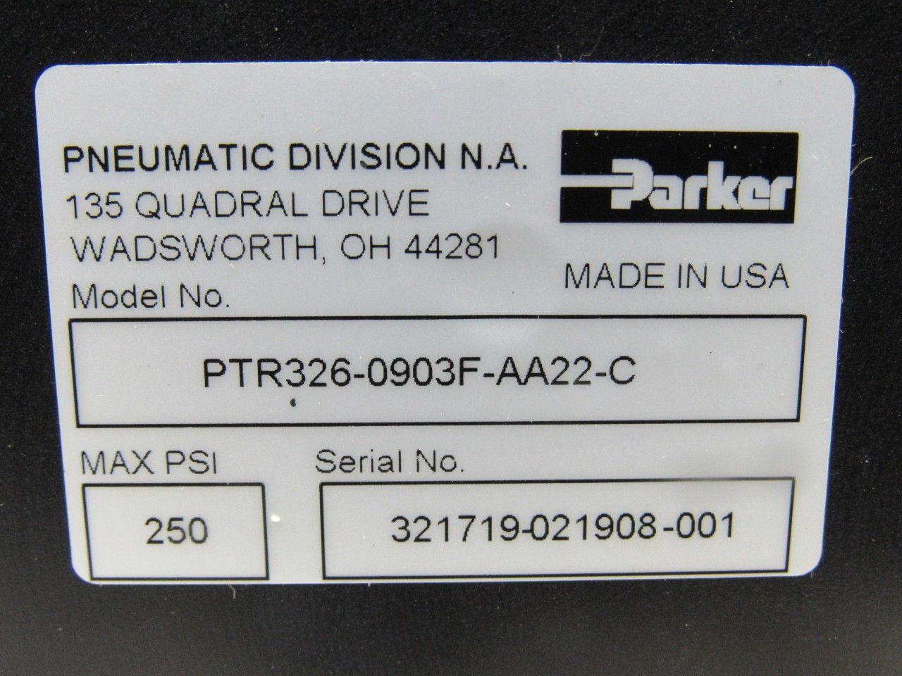 Parker PTR326-0903F-AA22-C 90° Pneumatic Rotary Actuator 250PSI 2-1/4" Bore
