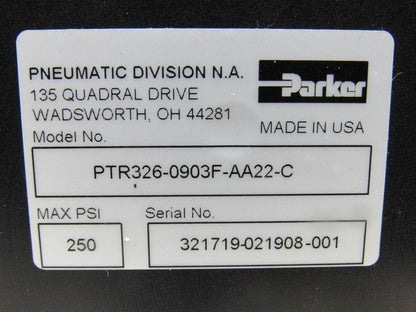 Parker PTR326-0903F-AA22-C 90° Pneumatic Rotary Actuator 250PSI 2-1/4" Bore