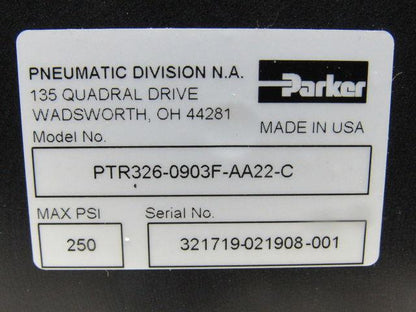 Parker PTR326-0903F-AA22-C 90° Pneumatic Rotary Actuator 250PSI 2-1/4" Bore