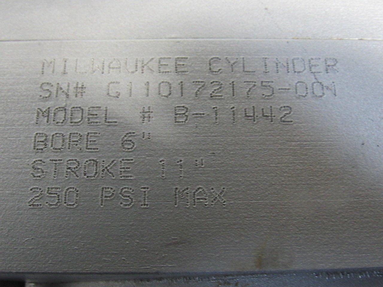 Milwaukee B-11442 Air Pneumatic Cylinder 6" Bore X 11" Stroke 250PSI