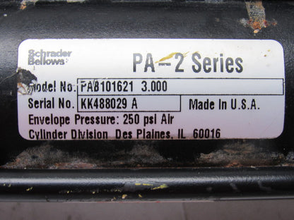 Schrader Bellows PAB101621 Pneumatic Cylinder 2" Bore X 3" Stroke 250PSI