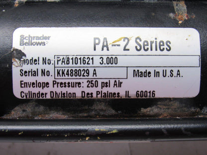 Schrader Bellows PAB101621 Pneumatic Cylinder 2" Bore X 3" Stroke 250PSI