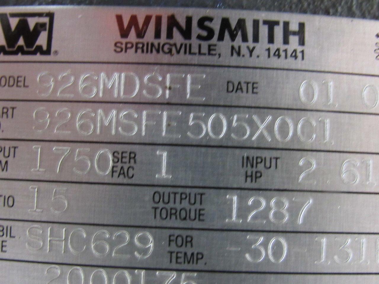 Winsmith 926MSFE505X0C1 Gear Box Speed Reducer 15:1 Ratio