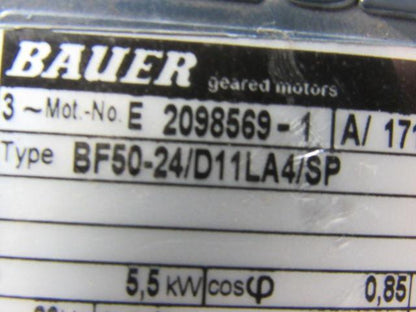 Bauer BF50-24/D11LA4/SP 5.5KW Gearmotor Hollow Shaft  10.86:1 Ratio 230/460V