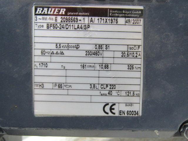 Bauer BF50-24/D11LA4/SP 5.5KW Gearmotor Hollow Shaft  10.86:1 Ratio 230/460V