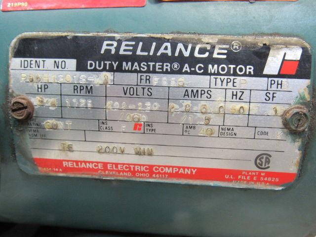 Reliance Electric P56H1301S-VN 3/4HP 3PH 208-230/460V 1725RPM Motor FB56 Frame