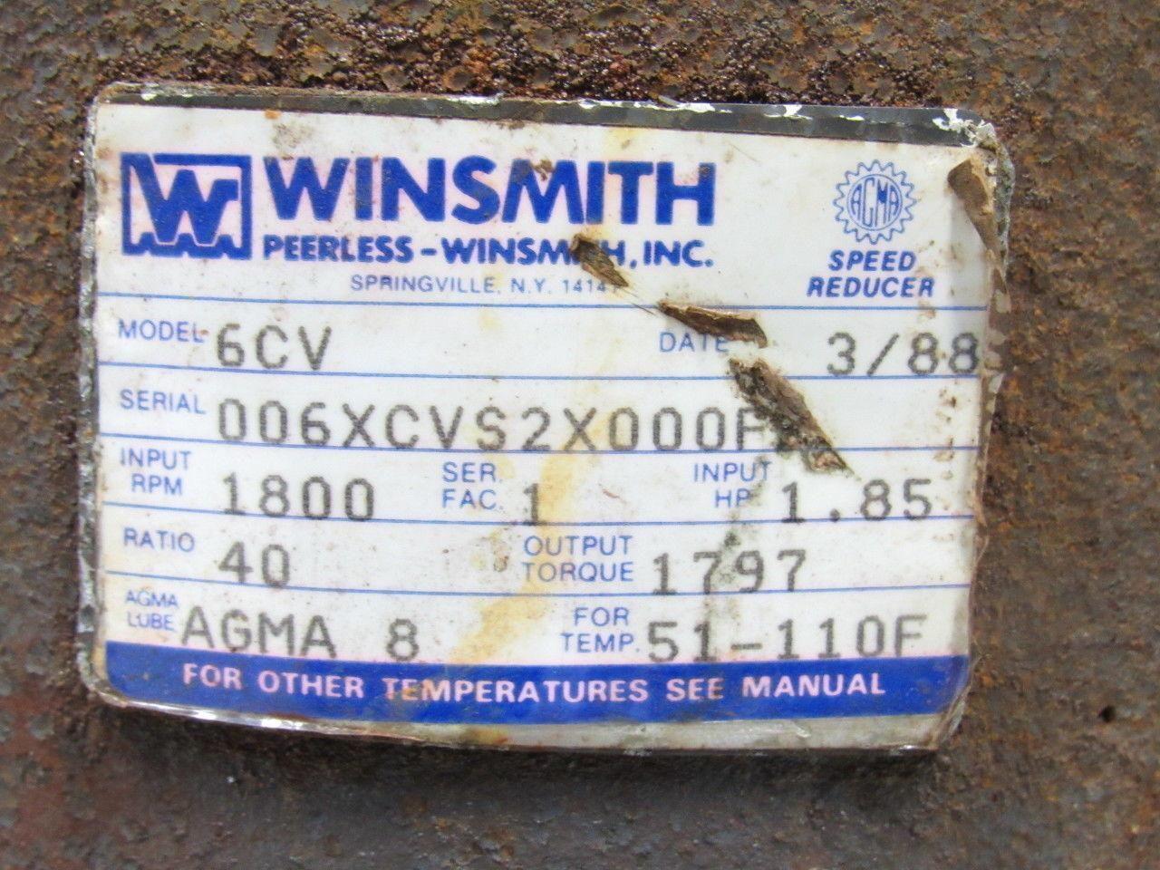 Winsmith 006XCVS2X000FA Speed Reducer 40:1 Ratio 1797 lbs. Torque