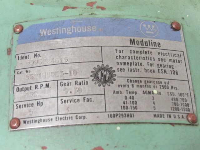 Westinghouse 639C224G15 Type G Moduline Speed Reducer 9.30:1 Ratio 190 RPM