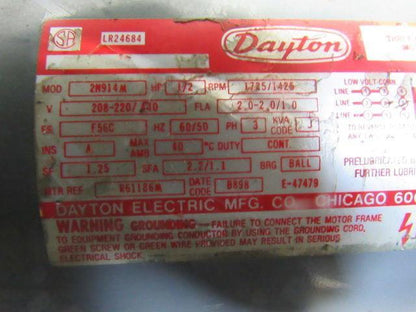 Dayton 2N914M 1/2Hp 1725/1426RPM 208-220/460V 50/60Hz 56C AC Motor