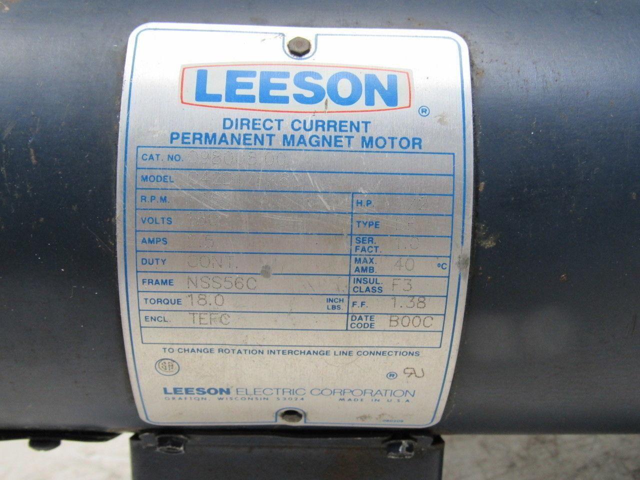Leeson 098008.00 180VDC Electric Motor W/Hub City 40:1 Ratio Right Gear Reducer