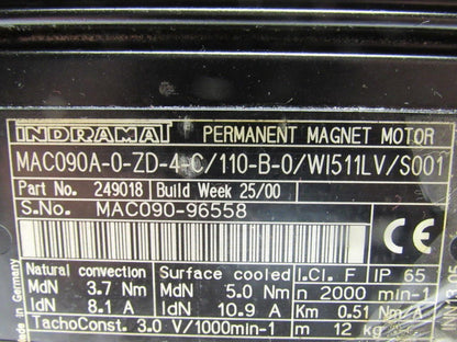 Indramat MAC090A-0-ZD-4-C/110-B-0/WI511LV/S001 Electric Servo Motor 2000RPM