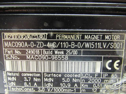 Indramat MAC090A-0-ZD-4-C/110-B-0/WI511LV/S001 Electric Servo Motor 2000RPM