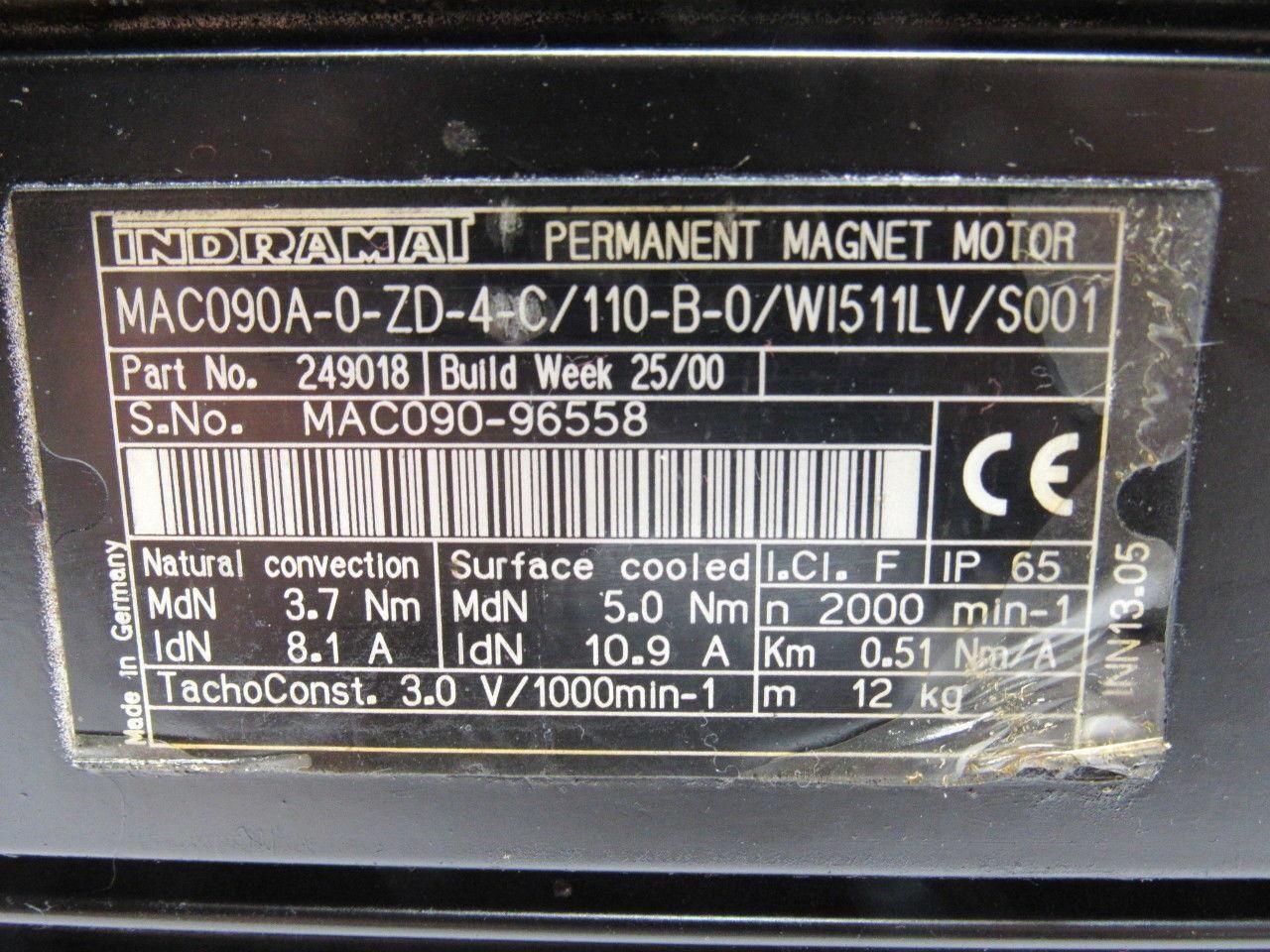 Indramat MAC090A-0-ZD-4-C/110-B-0/WI511LV/S001 Electric Servo Motor 2000RPM