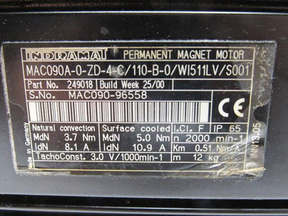 Indramat MAC090A-0-ZD-4-C/110-B-0/WI511LV/S001 Electric Servo Motor 2000RPM