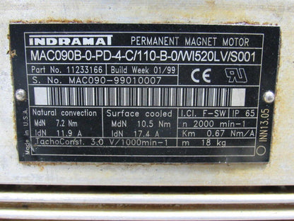 Indramat MAC090B-0-PD-4-C/110-B-0/WI520LV/S001 Electric Servo Motor 2000RPM