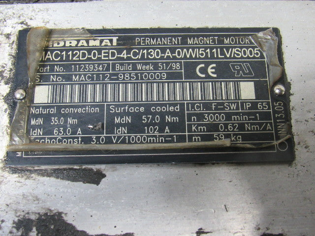 Indramat MAC112D-0-ED-4-C/130-A-0/WI511LV/S005 Electric Servo Motor 3000RPM