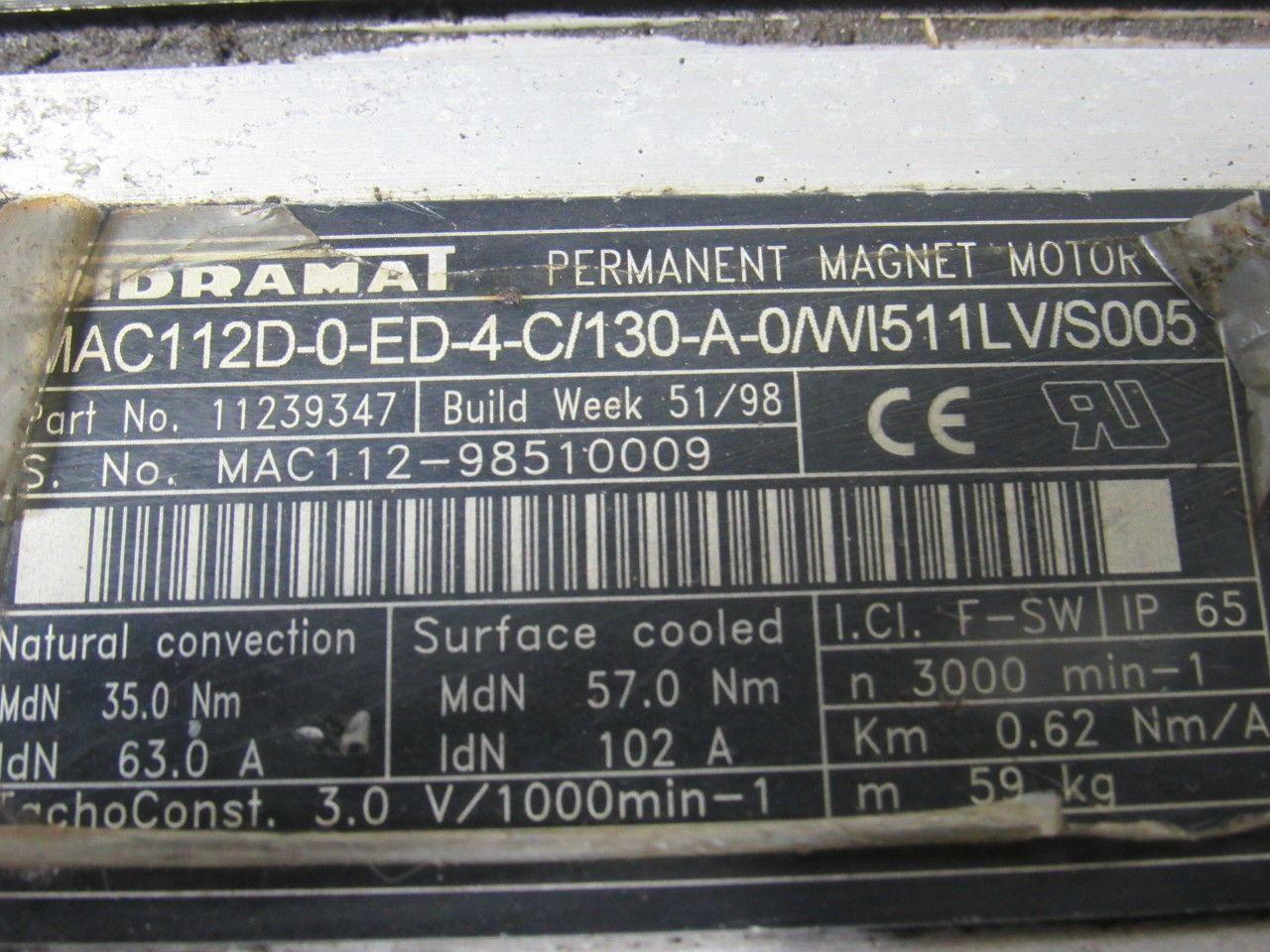 Indramat MAC112D-0-ED-4-C/130-A-0/WI511LV/S005 Electric Servo Motor 3000RPM