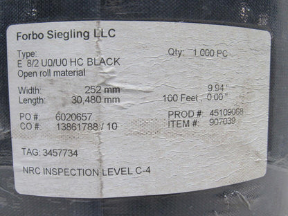Forbo Siegling E 8/2 U0/U0 HC Black Conveyor Belt 10" X 100'-252mm X 30,480mm