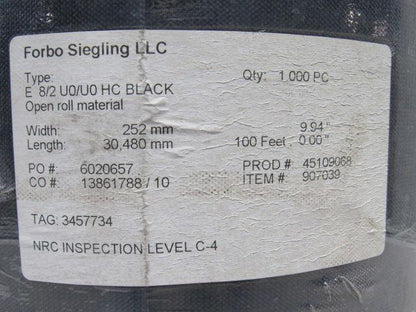 Forbo Siegling E 8/2 U0/U0 HC Black Conveyor Belt 10" X 100'-252mm X 30,480mm