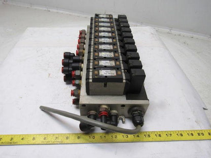 SMC NVFS3100-3FZC 4/2 Single Solenoid 94-138V Coil 10 Air Valve Bank Assembly