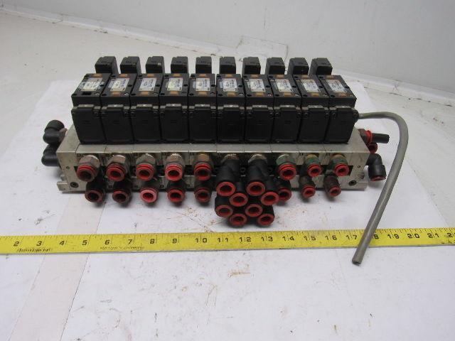 SMC NVFS3100-3FZC 4/2 Single Solenoid 94-138V Coil 10 Air Valve Bank Assembly
