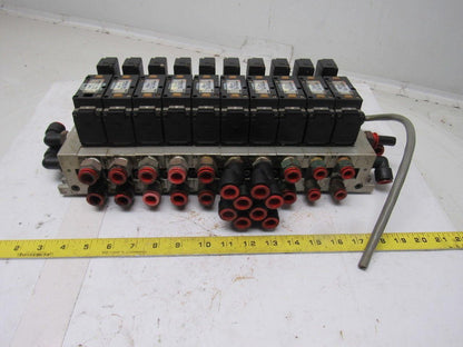 SMC NVFS3100-3FZC 4/2 Single Solenoid 94-138V Coil 10 Air Valve Bank Assembly