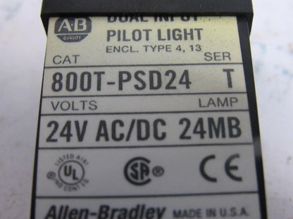 A-B Allen Bradley 800T-PSD24 Ser. T 18mm Pilot Light Amber 24V