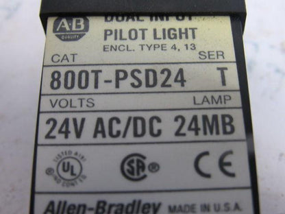 A-B Allen Bradley 800T-PSD24 Ser. T 18mm Pilot Light Amber 24V