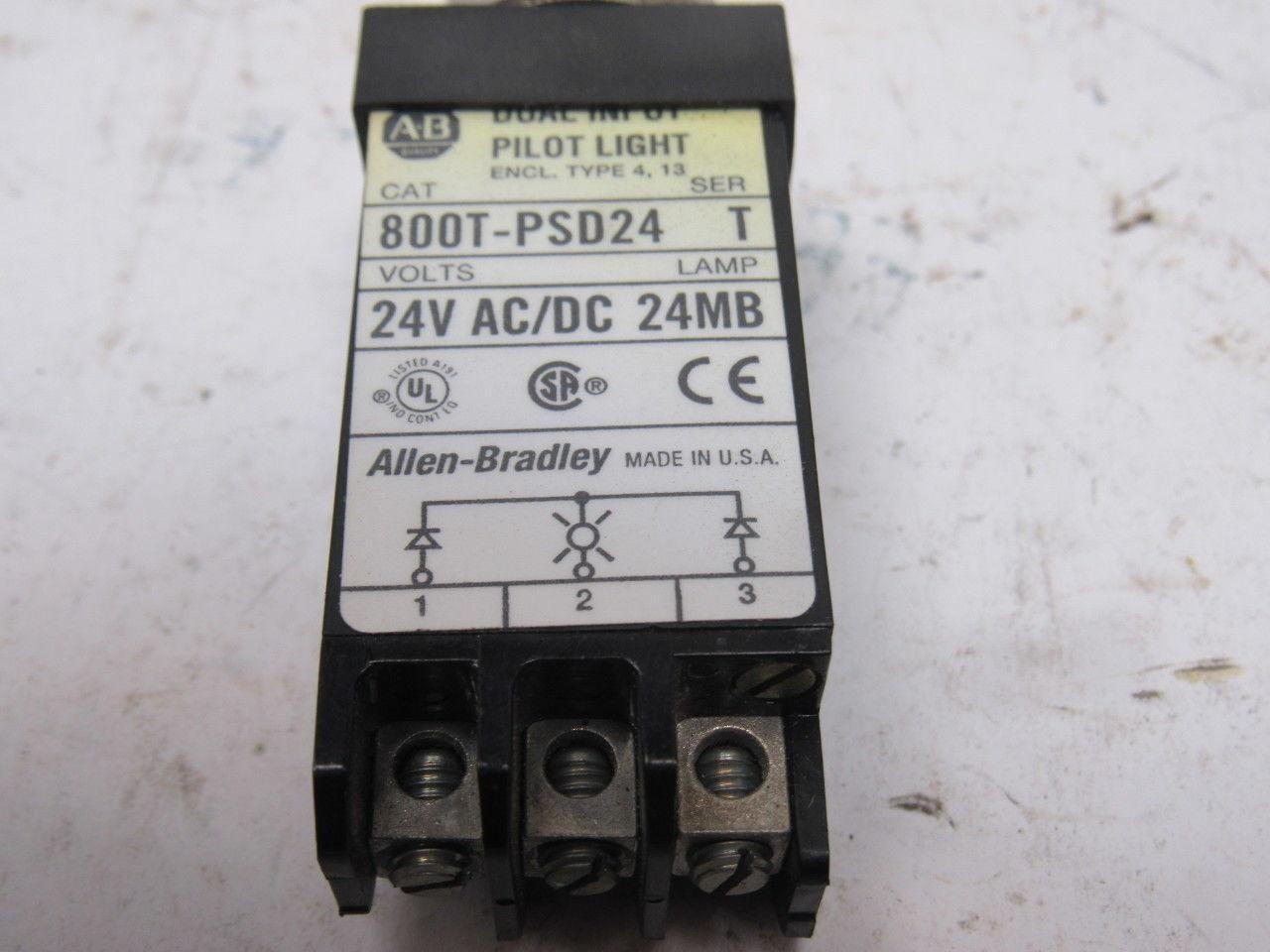 A-B Allen Bradley 800T-PSD24 Ser. T 18mm Pilot Light Amber 24V