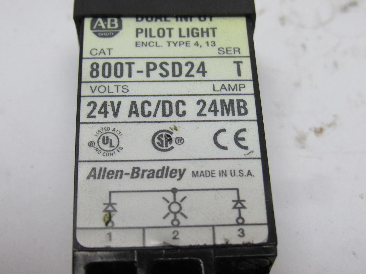A-B Allen Bradley 800T-PSD24 Ser. T 18mm Pilot Light Green 24V