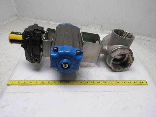 Valbia DA100 Pneumatic Actuator 3" NPT Stainless Steel 3 Way Ball Valve