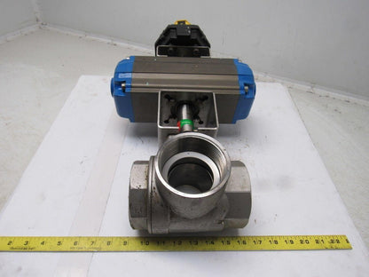 Valbia DA100 Pneumatic Actuator 3" NPT Stainless Steel 3 Way Ball Valve