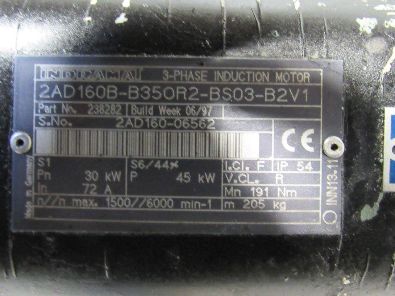 Indramat 2AD160B-B350R2-BS03-B2V1 3Ph Induction Motor 72A 30KW 1500RPM W/O Brake