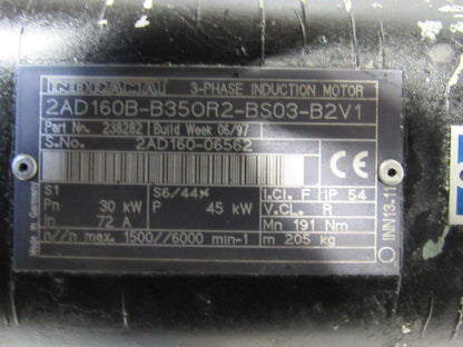 Indramat 2AD160B-B350R2-BS03-B2V1 3Ph Induction Motor 72A 30KW 1500RPM W/O Brake