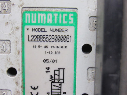 Numatics L22BB552B000061 5/3 Double Solenoid Operated 4 Valve Bank 24VDC Coils