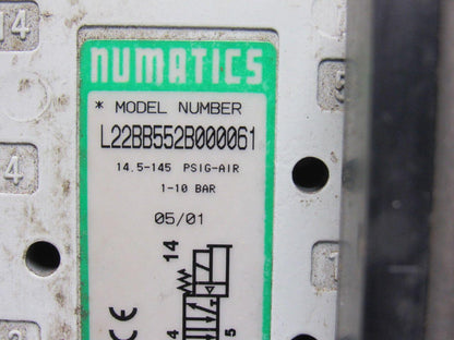Numatics L22BB552B000061 5/3 Double Solenoid Operated 4 Valve Bank 24VDC Coils