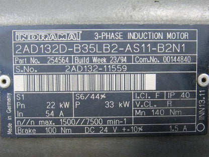 Indramat 2AD132D-B35LB2-AS11-B2N1 Servo Motor Cincinnati Cinturn CNC Lathe