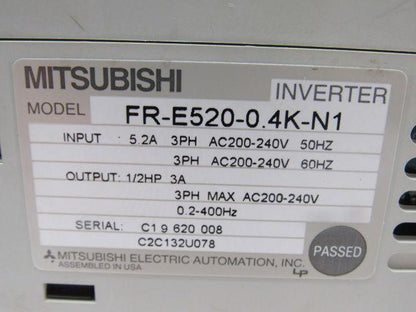 Mitsubishi Electric FR-E520-0.4K-N1 Transistorized Inverter 0.4 kW Capacity