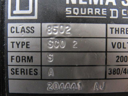 Square D Class 8502 SCD2 Ser A 600V 10Hp Contactor 120V Coil Adder Pole